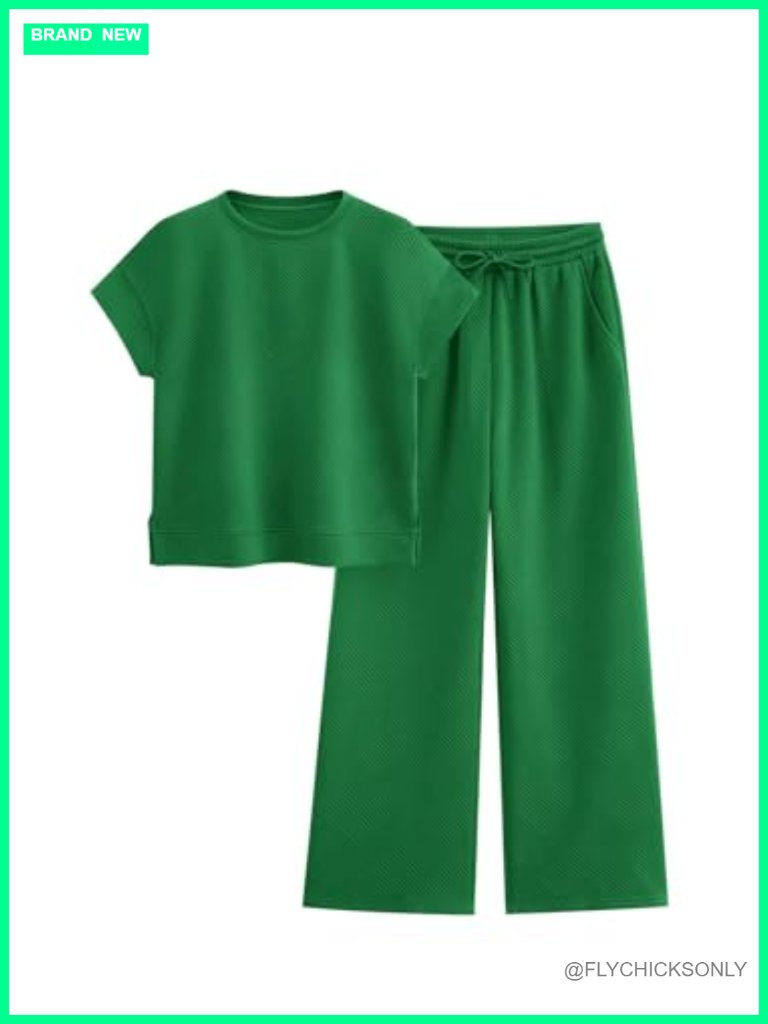 2 Piece Lounge Set Short Sleeve Top & Wide Leg Pants Matching Tracksuit